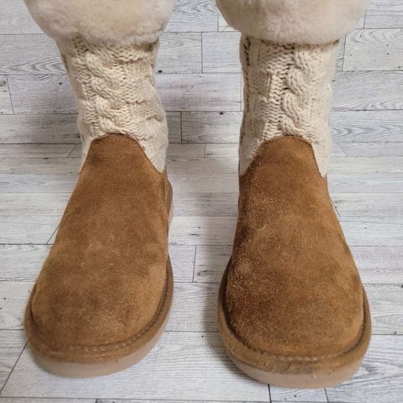 Women's UGG Juniper Brown Sheepskin Knit Sweater Boots Size 6 - Picture 3 of 9